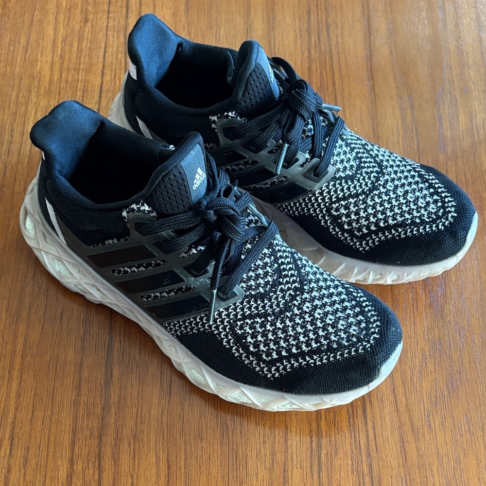 Adidas Boost Black, Pink and White Knit Sneakers